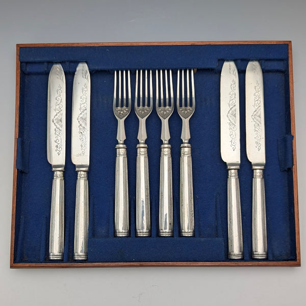 1922 British antique sterling silver handle cutlery set of 4 Harrison Brothers & Howson with tray